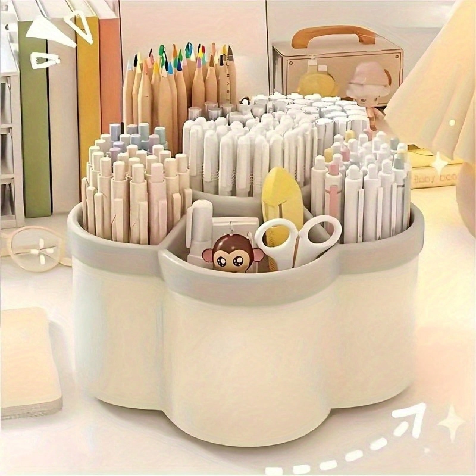 Ideal Stationery & Office Supply - 360도 회전이 가능한 데스크탑 수납함으로, 화장