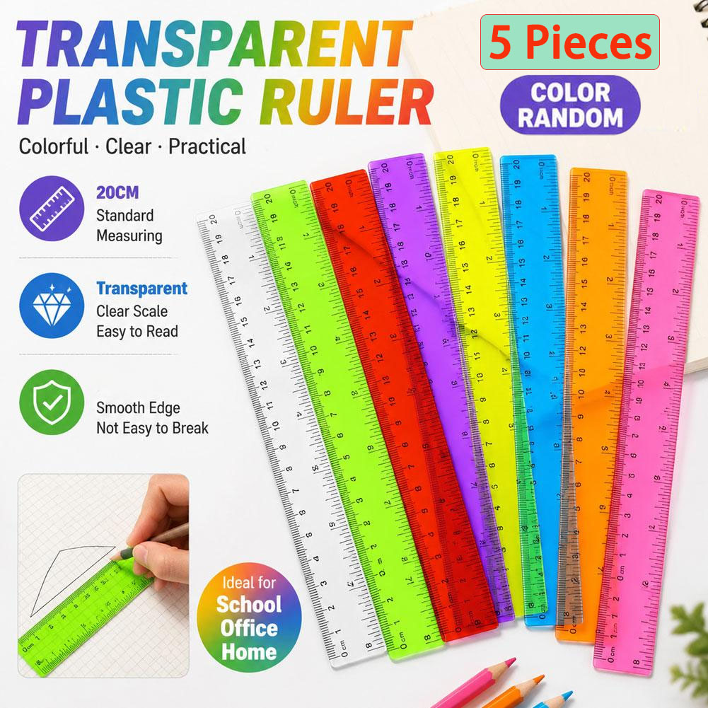 Ruler Set Transparent - 5pcs 무작위 색상 플라스틱 자, 창의적인