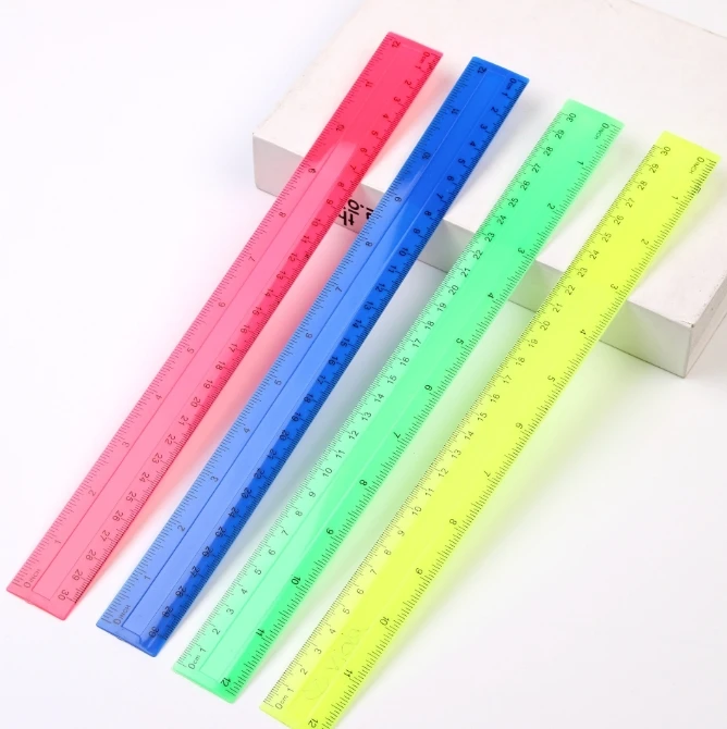 Ruler Set Transparent - 다채로운 투명 플라스틱 직선 눈금자, 30cm
