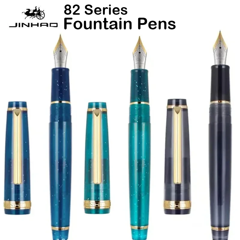 Jinhao 82 만년필 럭셔리 투명 펜 스핀 골든 E - Stationery Supplies Business 리뷰 및 가격