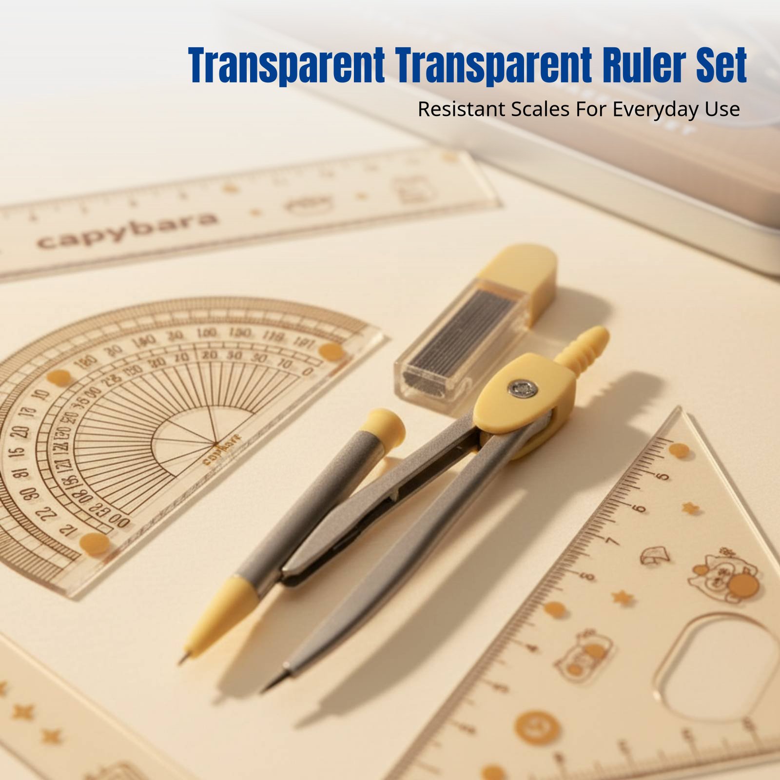 학생용 자 세트, 만화 테마, 투명, 초중등학생용, 귀 - Ruler Set Transparent 리뷰 및 가격